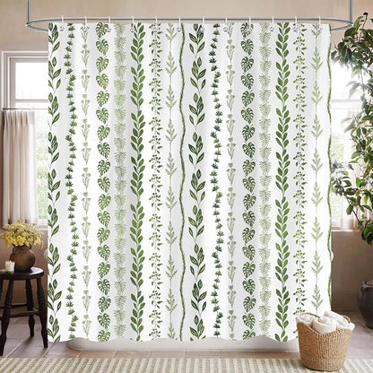 Boho Shower Curtain Waterproof Fabric Bath Curtain with Hooks 72x72 inch，Sage Green Modern Farmhouse Bathroom Decor