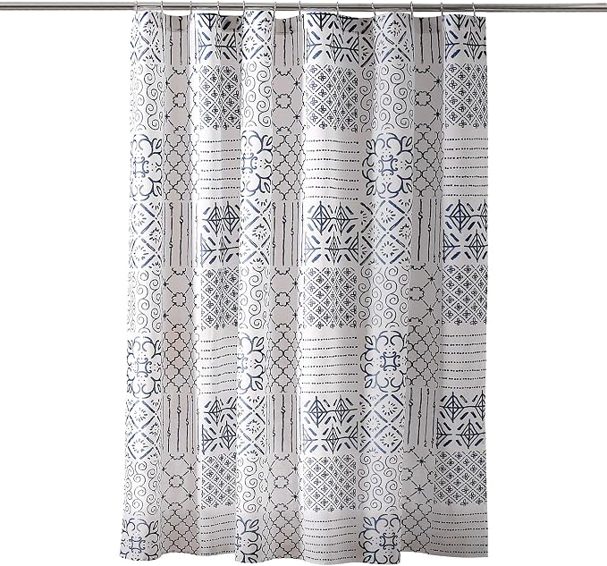 Lush Decor Monique Shower Curtain Single 72" W x 72" L Blue - Fabric Shower Curtains for Bathroom - Blue Bathroom Curtain - Coastal Bathroom Decor