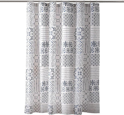 Lush Decor Monique Shower Curtain Single 72" W x 72" L Blue - Fabric Shower Curtains for Bathroom - Blue Bathroom Curtain - Coastal Bathroom Decor