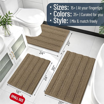 Smiry Thick Chenille Bathroom Rugs 36x24, Soft Absorbent Bath Mat, Tan | Quick‑Dry & Machine Washable, Non‑Slip Bath Carpet, Striped Bath Rugs for Tub & Shower, Modern Home Decor Accessories