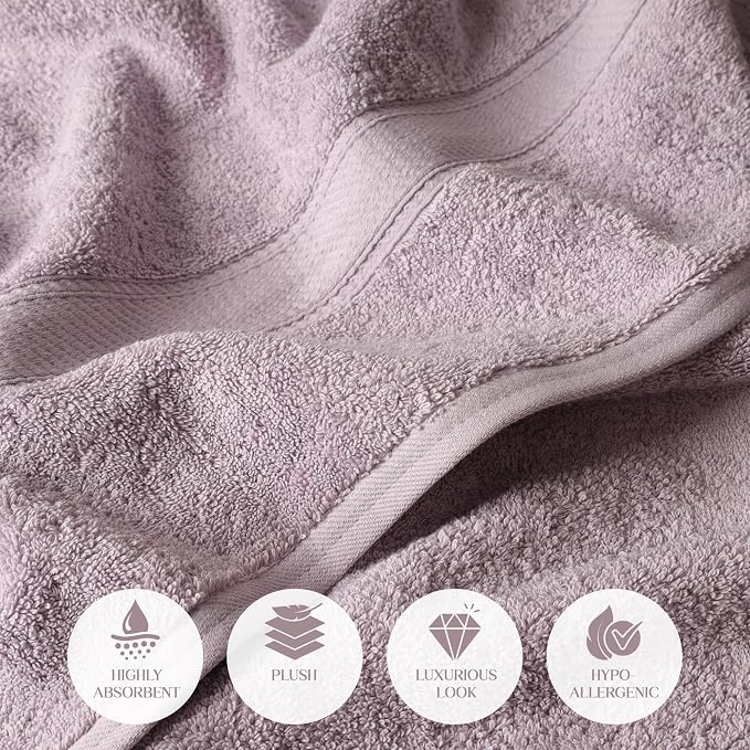 Superior Egyptian Cotton Plush & Absorbent, Bath Towel Set of 4, Purple | Quick Dry, Soft Luxury Towel Set, Bath Essentials for Bathroom, Guest Bath, Spa, 4 Piece Bath, Madeline Towels