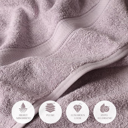 Superior Egyptian Cotton Plush & Absorbent, Bath Towel Set of 4, Purple | Quick Dry, Soft Luxury Towel Set, Bath Essentials for Bathroom, Guest Bath, Spa, 4 Piece Bath, Madeline Towels