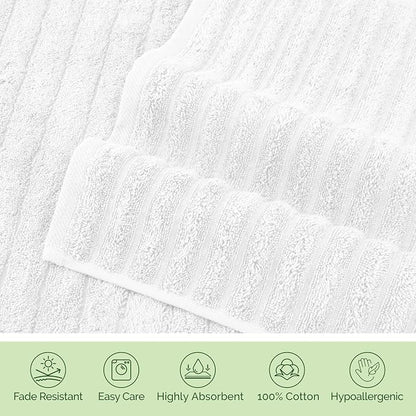Elegant Comfort 100% Turkish Cotton Corduroy Ribbed Luxury Jumbo Bath Towel Ultra Soft - 35 x 70 Inch - Luxury Spa Premium Hotel Quality Highly Absorbent and Quick Dry Large Bath Towel, White
