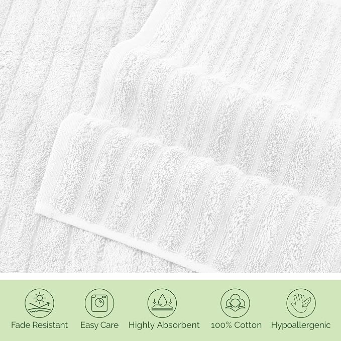 Elegant Comfort 100% Turkish Cotton Corduroy Ribbed Luxury Soft 2 Pack Bath Towels 27 x 54 Inch - Ultra Plush, Absorbent, Quick Dry, Hotel Spa Quality Towels for Bathroom Essentials, White
