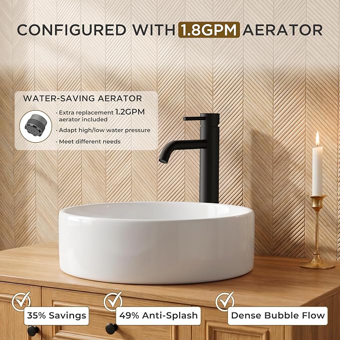 FORIOUS Vessel Sink Faucets Single Handle, Black Tall Bathroom Faucet | for 1 Hole Vessel Sink Only, Modern Faucet with Pop up Drain, for Basin Bowl Vanity Lavatory Residential/Commercial Use