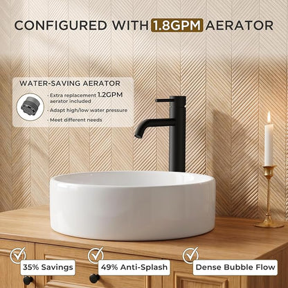 FORIOUS Vessel Sink Faucets Single Handle, Black Tall Bathroom Faucet | for 1 Hole Vessel Sink Only, Modern Faucet with Pop up Drain, for Basin Bowl Vanity Lavatory Residential/Commercial Use