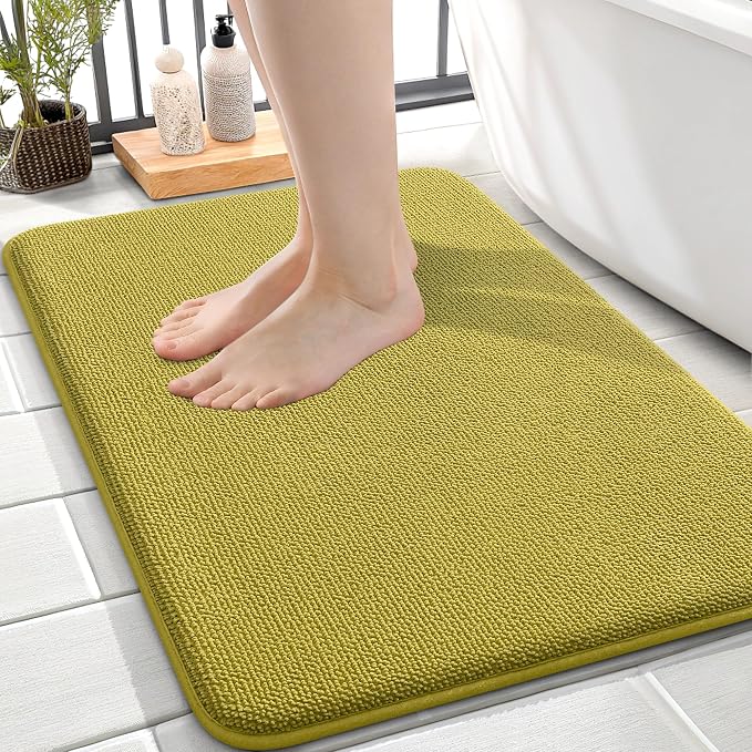 OLANLY Memory Foam Small Bathroom Rugs 24x16, Absorbent Mat, Deep Mustard | Soft Quick Dry Bath Rugs, Non-Slip Carpet, Machine Washable Mat for Bathroom Floor, Tub and Shower, Home Decor Accessories