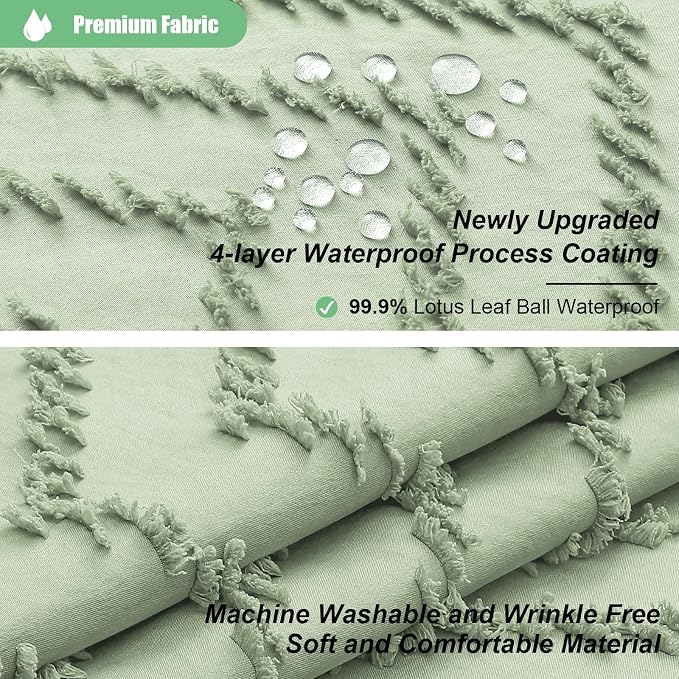 Stall Boho Shower Curtain Tufted Chevron 36"x72" Sage Green | Narrow Half Size, Elegant Tassel, Lightweight Textured Fabric, Water Repellent, Washable, for Small Bathroom/Dorm 6 Hooks