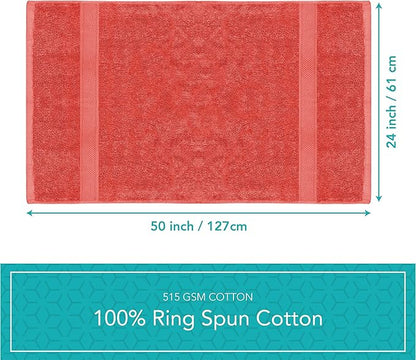 Pleasant Home Bath Towels Set of 6 (24” x 50”) 100% Cotton, 515 GSM | Lightweight, Soft & Highly Absorbent Luxury Towels for Bathroom | for Gym, Pool & Spa | 6 Pack, Red