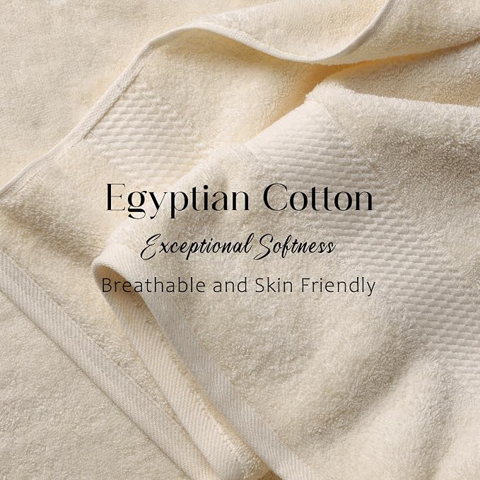 SUPERIOR Egyptian Cotton Plush & Absorbent, Bath Towel Set of 2, Cream | Quick Dry, Soft Luxury Towel Set, Bath Essentials for Bathroom, Guest Bath, Spa, 2 Piece Bath, Madeline Towels