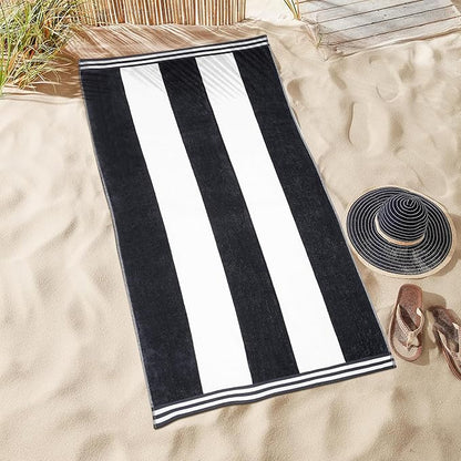 Superior Cotton Nautical Stripe Beach Towels, Colorful Towels for Adult, Kid, Pool, Swimming, Sand, Travel, Large Oversized, Absorbent, Fast Drying, Bath Basics, Cabana Collection, 1 Piece, Charcoal