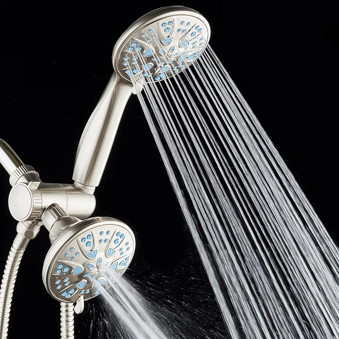 AquaDance Antimicrobial/Anti-Clog High-Pressure 30-setting Dual Head Combination Shower with Microban Nozzle Protection From Growth of Mold, Mildew & Bacteria for a Healthier Shower – Aqua Blue