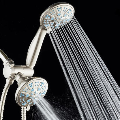 AquaDance Antimicrobial/Anti-Clog High-Pressure 30-setting Dual Head Combination Shower with Microban Nozzle Protection From Growth of Mold, Mildew & Bacteria for a Healthier Shower – Aqua Blue