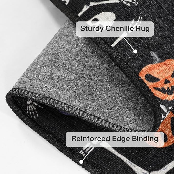 Tribesigns 2x6 Halloween Runner Rug Non Slip Washable Kitchen Runners for Hallways, Ultra Thin Gothic Skeleton Stain Resistant Floor Carpet for Beside Bathroom Laundry Room Decor, Black/2x6