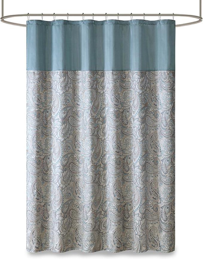 Madison Park Aubrey Shower Curtain for Bathroom, Jacquard, 72 x 72, Teal | Microfiber, Adds Privacy, Machine Washable, Striped Pattern, OEKO-TEX Certified