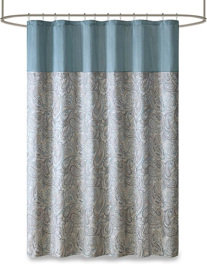 Madison Park Aubrey Shower Curtain for Bathroom, Jacquard, 72 x 72, Teal | Microfiber, Adds Privacy, Machine Washable, Striped Pattern, OEKO-TEX Certified