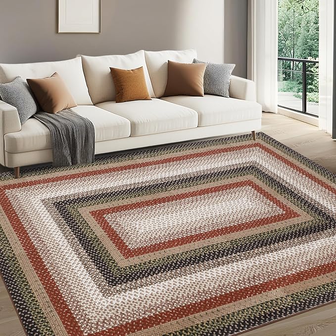 Imitation Braided Collection-Print Washable Rugs 3x5 Rug for Living Room Modern Small Farmhouse Low Pile Non Slip Entryway Rug Soft Stain Resistant Carpet for Nursery Entrance Dining Room