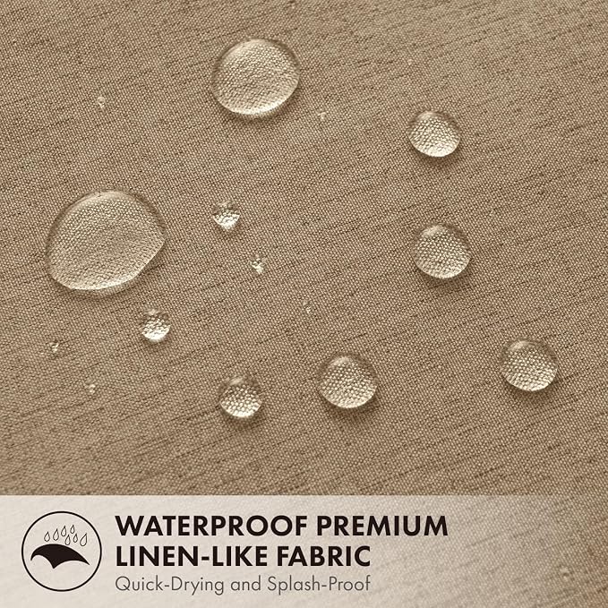 ANRODUO Khaki Scalloped Linen Textured Shower Curtain, W72 x L84 | Boho Farmhouse Shower Curtain with 12 Metal Hooks, Machine Washable Waterproof Heavy Duty Fabric for Bathroom Bathtub