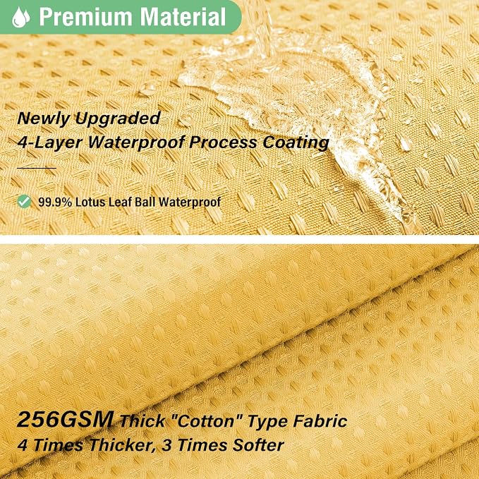 Long Waffle Shower Curtain 256 GSM Heavy Fabric 72x78 Gold | 78 Inch Long, Thick Cloth, Weighted Hem, Water Repellent, Tall Hotel Luxury Polyester Shower Curtains for Bathroom 12 Hooks