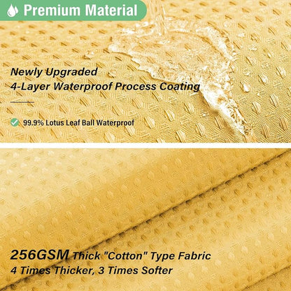 Long Waffle Shower Curtain 256 GSM Heavy Fabric 72x78 Gold | 78 Inch Long, Thick Cloth, Weighted Hem, Water Repellent, Tall Hotel Luxury Polyester Shower Curtains for Bathroom 12 Hooks