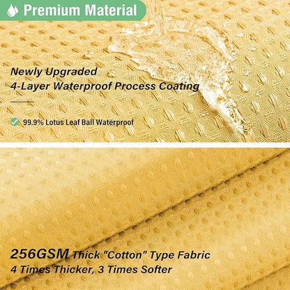 Waffle Shower Curtain 256 GSM Heavy Duty Fabric 72"x72" Gold | Thick Textured Cloth, Weighted Hem, Water Repellent Washable, Hotel Luxury Polyester Shower Curtain Set for Bathroom 12 Hooks