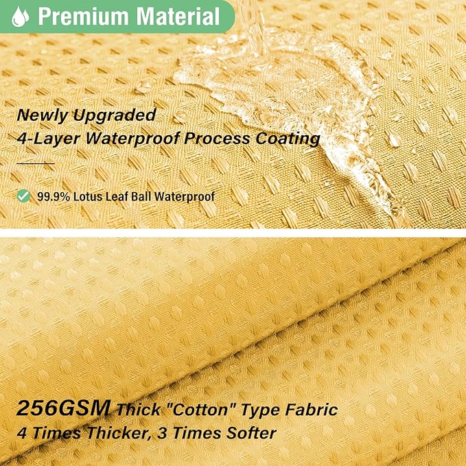 Extra Long Waffle Shower Curtain 256 GSM Fabric 72x96 Gold | 96 Inch Tall, Thick Cloth, Weighted Hem, Water Repellent, Hotel Luxury Polyester Shower Curtain Set for Bathroom 12 Hooks