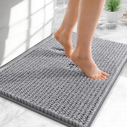 OLANLY Thick Chenille Small Bathroom Rugs 24x16, Absorbent Bath Mat, Grey | Soft Bath Rugs, Rubber Backing, Machine Wash Dry, Bath Mats for Bathroom, Tub and Shower, Home Decor Accessories