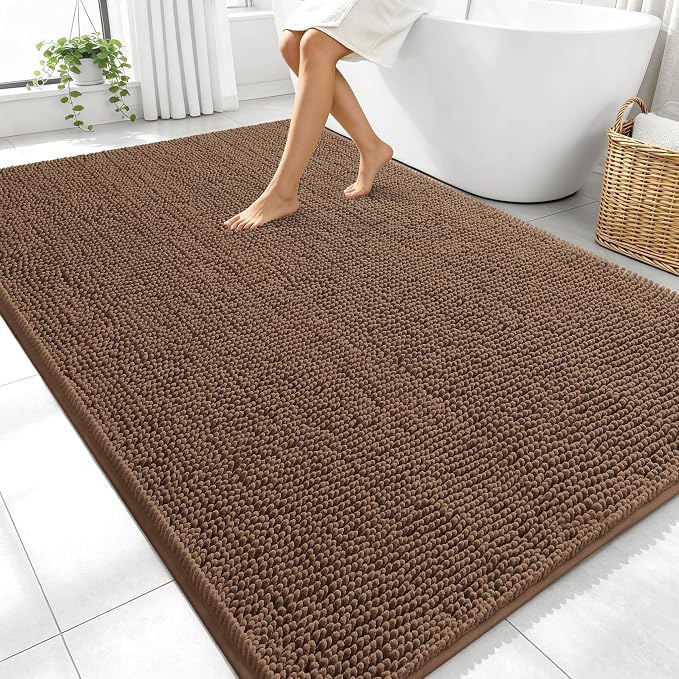 OLANLY Large Bathroom Rugs 70x46, Extra Soft Absorbent Chenille Bath Rugs | Mocha, Quick-Drying Rubber Backing, Machine Washable Bath Mat for Bathroom Floor, Tub and Shower, Home Decor Accessories