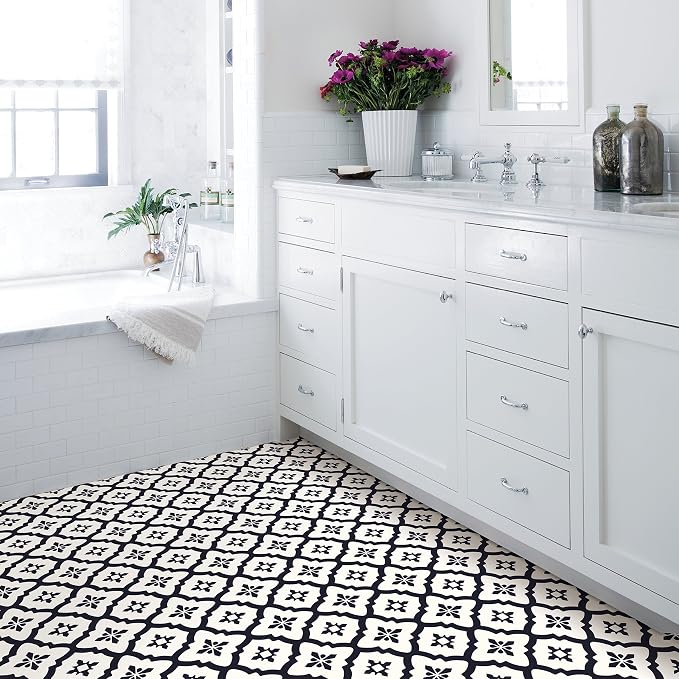 FloorPops FP2480 Comet Peel & Stick Floor Tiles, Black (Pack of 2)