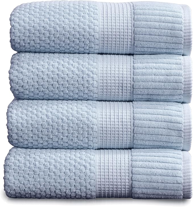 4 Pack 100% Cotton Bath Towels | Blue Towels | Oeko‑TEX Standard 100 | Soft & Absorbent, Quick‑Dry | Trinity Collection - Chambray Blue