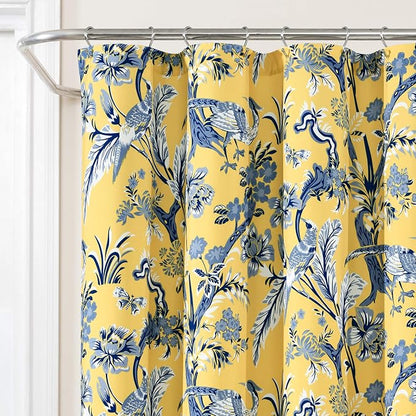 Lush Decor Dolores Shower Curtain 72" W x 72" L Yellow - Floral Shower Curtains for Bathroom - Fabric Bathroom Curtain - Maximalist Decor
