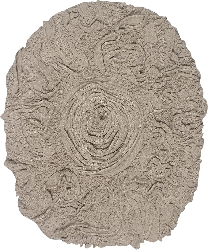 Home Weavers Bell Flower Toilet Lid Cover – 18"x18", 100% Cotton Tufted, Soft & Absorbent, Non-Slip, Machine Washable Bathroom Seat Cover, Linen