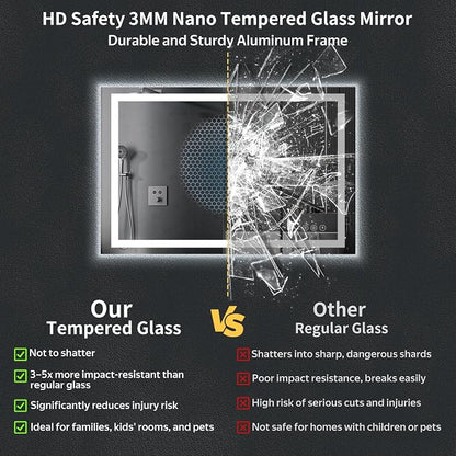 55"x30" LED Bathroom Mirror with Lights, Backlit+Frontlit, Anti-Fog | CRI 95, Stepless Dimmable, 3 Colors Lighting, Shatterproof Tempered Glass, HD Reflection, Memory, (Horizontal/Vertical)
