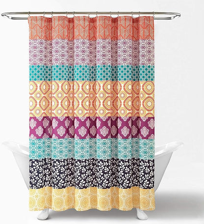 Lush Decor Bohemian Stripe Shower Curtain, 72" W x 72" L, Fuchsia & Orange - Bathroom Curtain - Striped Shower Curtain - Boho Decor - Fabric Shower Curtains