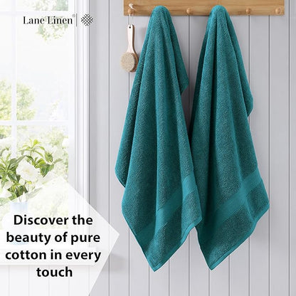 LANE LINEN Bathroom Towel Set 4 Piece Soft Absorbent Quick Dry - Sea Port | Cotton Towel Set - Coordinated Colors, Dobby Border Accent, OEKO-TEX Certified, Ring-Spun Durability, Ring-Spun Cotton