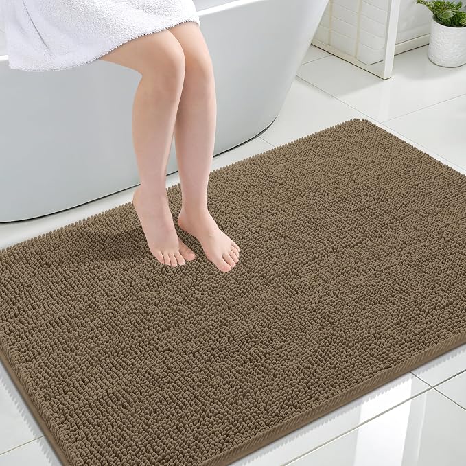 OLANLY Large Bathroom Rugs 44x32, Extra Soft Absorbent Chenille Bath Rugs | Tan, Quick-Drying Rubber Backing, Machine Washable Bath Mat for Bathroom Floor, Tub and Shower, Home Decor Accessories
