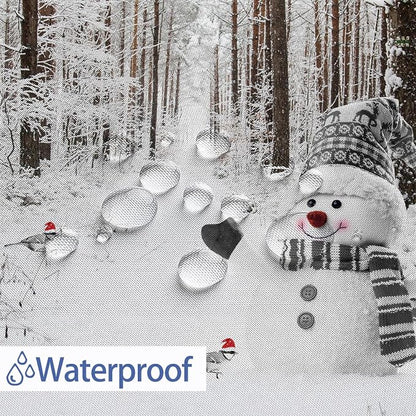 Winter Christmas Shower Curtain, Cute Snowman Winter Forest Pine Tree Scene Shower Curtain for Bathroom Rustic Farmhouse Xmas Snowflake Holiday Gray Bathroom Accessories Polyester 72"X72" with Hooks