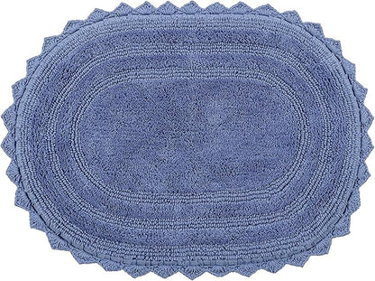 Better Trends Lilly Crochet 17x24 Oval Bath Rugs & Reversible Rugs, Bath mats for Bathroom, Luxurious 100% Cotton Bath Rug & Water Absorbent Bathroom Mat- Blue Bath Matt