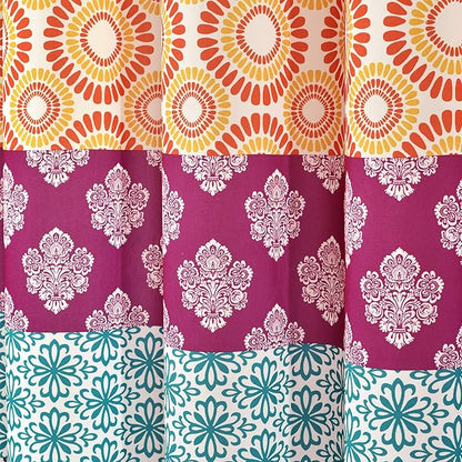 Lush Decor Bohemian Stripe Shower Curtain, 72" W x 72" L, Fuchsia & Orange - Bathroom Curtain - Striped Shower Curtain - Boho Decor - Fabric Shower Curtains