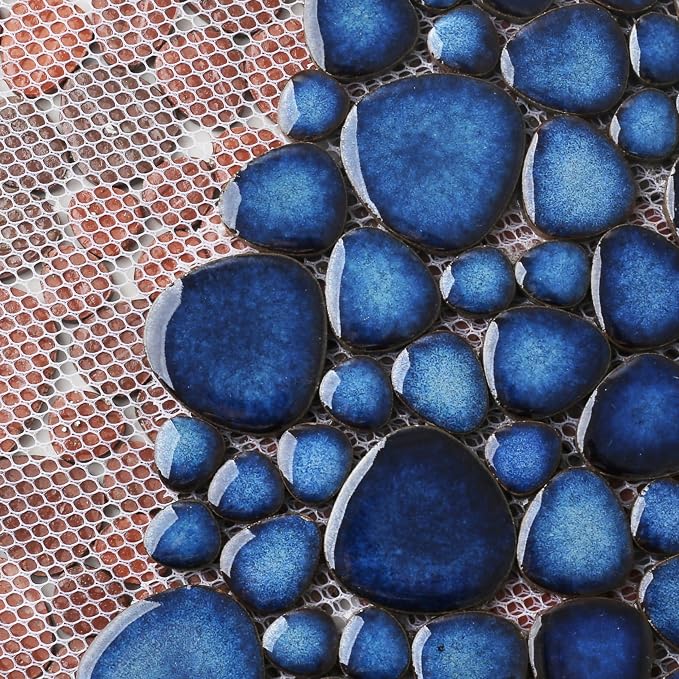 Cobalt Blue Pebble Tiles for Shower Floor Bathroom Floor Wall Mosaic Tile [Set of 5 Sheets]