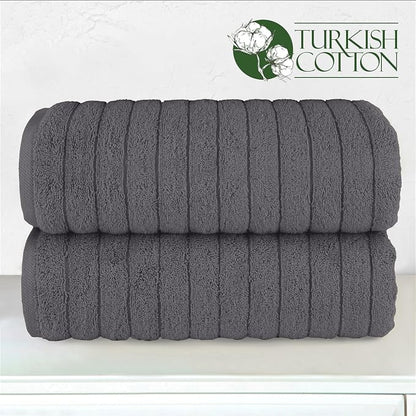 Elegant Comfort 100% Turkish Cotton Corduroy Ribbed Luxury Soft 2 Pack Bath Towels 27 x 54 Inch - Ultra Plush, Absorbent, Quick Dry, Hotel Spa Quality Towels for Bathroom Essentials, Gray