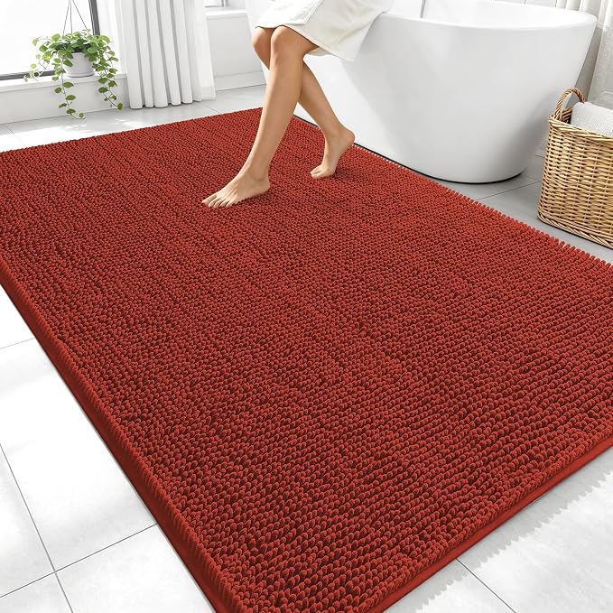 OLANLY Large Bathroom Rugs 70x46, Extra Soft Absorbent Chenille Bath Rugs | Rustic Terracotta, Quick-Drying Rubber Backing, Washable Bath Mat for Bathroom Floor, Tub and Shower, Home Decor Accessories