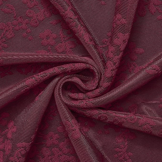 Burgundy Lace Shower Curtain 72x84, 84 Inches Long with Attached Valance | Wine Red Shower Curtain, Magenta Floral Lace Details, Airy Appearance, Vintage Victorian Moody Style forTall Bathrooms