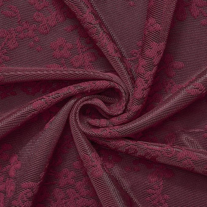 Burgundy Lace Shower Curtain, 72x72, Vintage Floral with Attached Valance | Maroon Shower Curtain with Scalloped Edge, Light Filtering, Adds Vintage Romantic Victorian Charm to Bathroom, Magenta