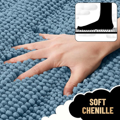 OLANLY Thick Large Bathroom Rugs 40x32, Soft Chenille Bath Rugs, Airy Blue | Absorbent Striped, Rubber Backing, Machine Wash Dry, Bath Mats for Bathroom Floor, Tub and Shower, Home Decor Accessories