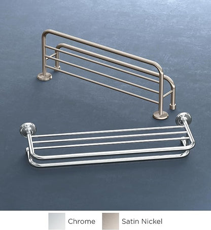 Gatco 5378 Designer II Bathroom Spa Towel Rack, 24", Satin Nickel | Wall Mounted Stainless Steel 26.50" W X 5.68" H X 10" D Towel Holder Rack with Towel Bar for Bathroom