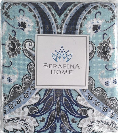 Decorative Blue & Silver Grey Gray Boho Fabric Shower Curtain, Modern Farmhouse for Vintage Rustic Bathroom Decor, Floral Victorian, 72 x 72