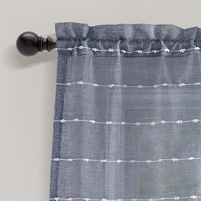 Lush Decor Farmhouse Textured Sheer Window Curtain Valance, 52"W x18"L, Navy