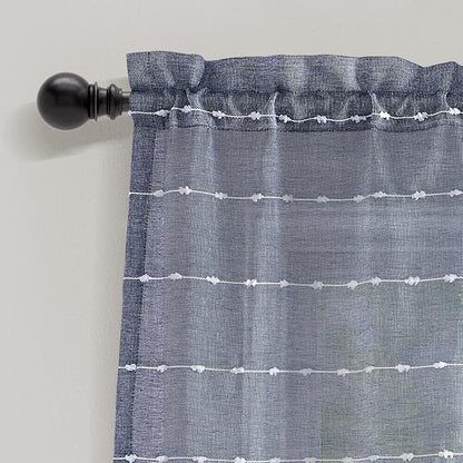 Lush Decor Farmhouse Textured Sheer Window Curtain Valance, 52"W x18"L, Navy