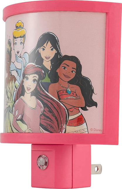 Disney Princess Wrap Shade LED Night Light, Plug-in, Dusk to Dawn, Girls Bedroom Decor, Ambient Lighting, Sleep Light, Ideal for Nursery, Bathroom, 60734